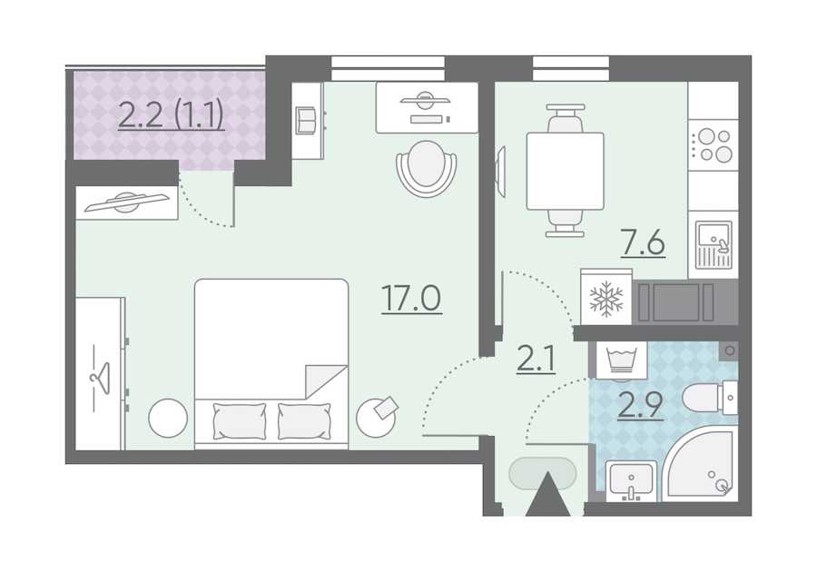 Однокомнатная квартира в : площадь 30.7 м2 , этаж: 16 – купить в Санкт-Петербурге